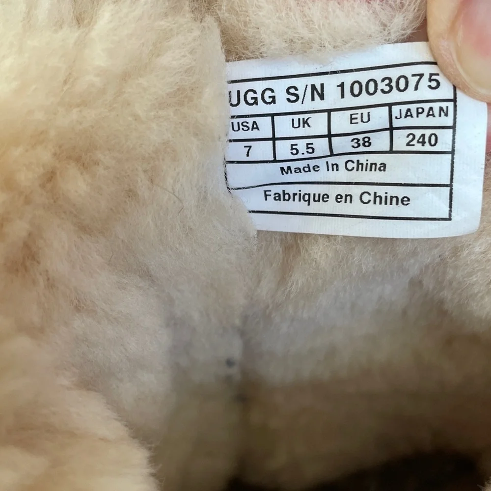 UGG Brown Boots Sz 7 with Buttons for Shearling Knit Cuffs (Cuffs Missing)